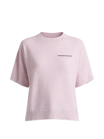 Peserico Chest-pocket Knitted T-shirt In Pink