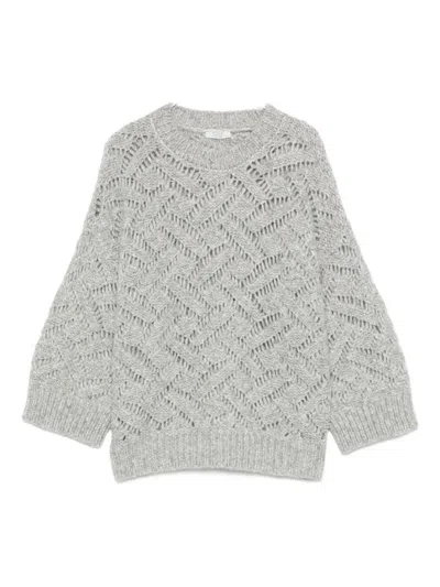 Peserico Chevron-pattern Crew-neck Sweater In Gray