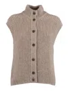 Peserico Chunky Ribbed Knitted Waistcoat With High Collar In Neutral