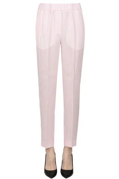 Peserico Cigarette Linen Trousers In Pink