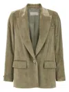 Peserico Ribbed Velvet Blazer With Flap Pockets In Green
