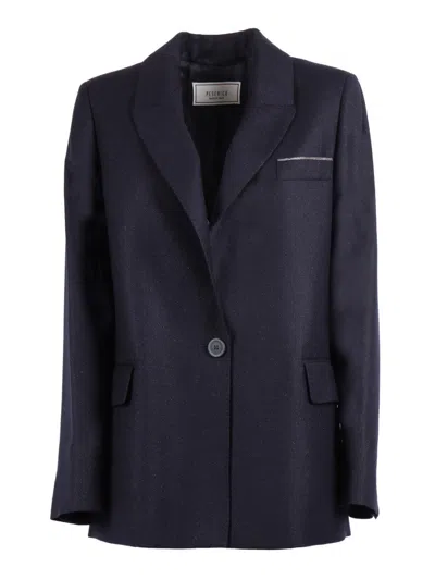 Peserico Classic Tailored Jacket With Subtle Metallic Accents In Blue