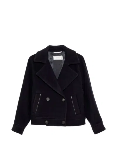 Peserico Double-breasted Wool Coat In Black