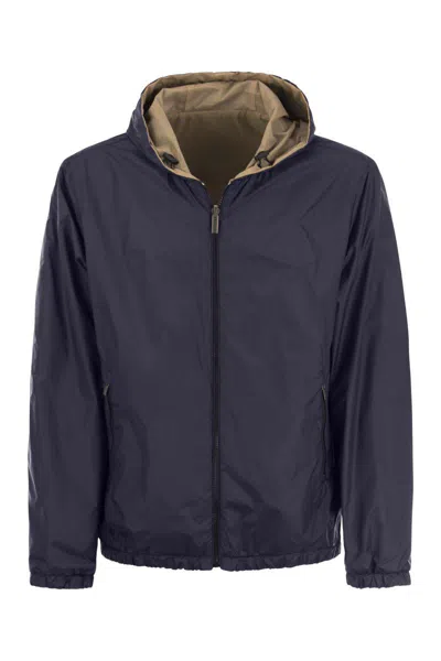 Peserico Men's Reversible Jacket With Hood In Blue