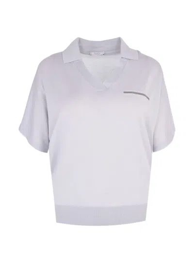 Peserico Collar-detail Knit T-shirt In Gray