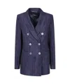 Peserico Collared Long-sleeved Suit Jacket In Blue