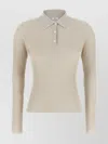 Peserico Collared Ribbed Polo Shirt With Long Sleeves In White