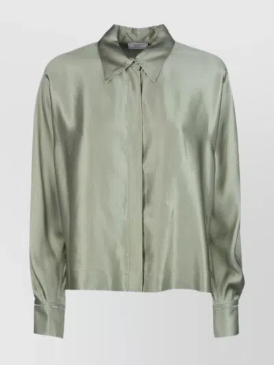 Peserico Collared Satin Finish Long Sleeve Shirt In Green