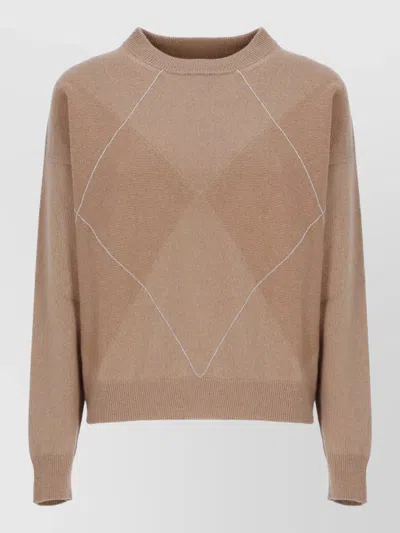 Peserico Bead-embellished Diamond-knit Sweater In Brown