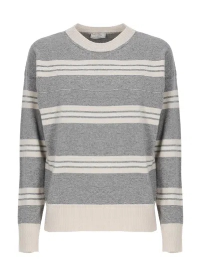 Peserico Color-contrast Striped Knitwear With Lurex Detail In Gray