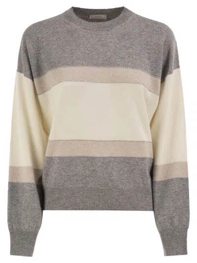 Peserico Striped Crew-neck Sweater In Multi