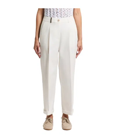 Peserico Combed Cotton Gabardine Trousers With Darts In White