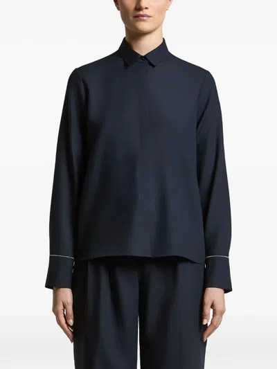 Peserico Concealed-front Wool Shirt In Blue