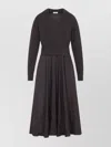 Peserico Ebony Brown Two-fabric Midi Dress With Pointed Collar In Brown