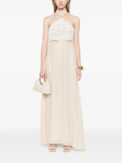 Peserico Contrast-panel Maxi Dress In Neutrals