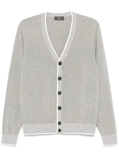 Peserico Contrast-trim Cardigan In Grey