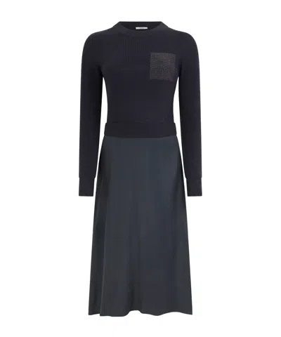 Peserico Contrasting-stitch Knitted Midi Dress In Blue