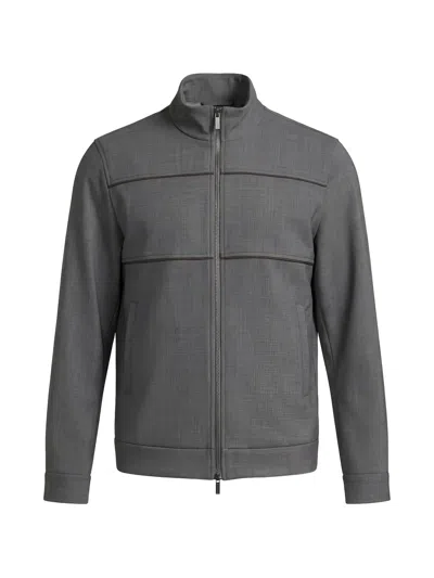 Peserico Contrast-piping Zip-up Jacket In Gray