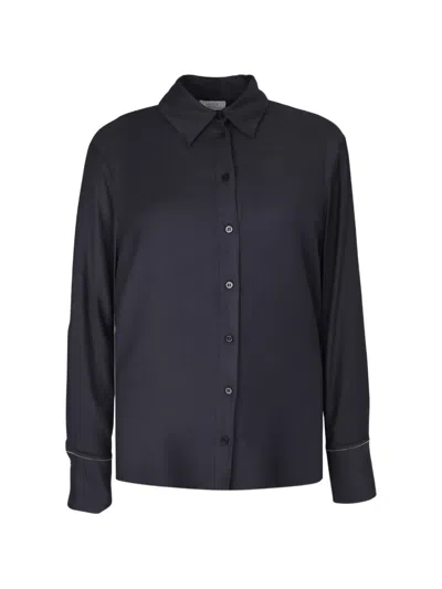 Peserico Contrast-trim Button-down Shirt In Blue
