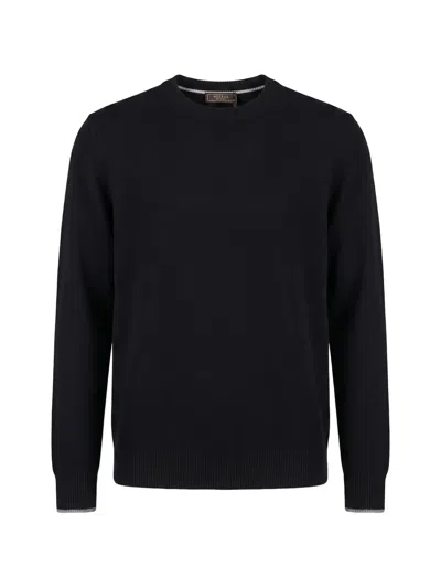 Peserico Contrast-trim Crew-neck Sweater In Black