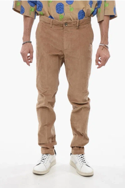 Peserico Corduroy Chinos Pants With Belt Loops In Brown