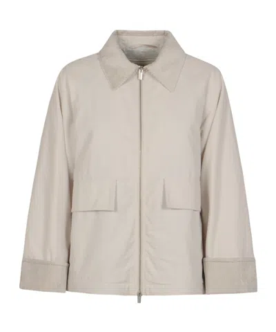 Peserico Corduroy-collar Zip-front Jacket In Gray