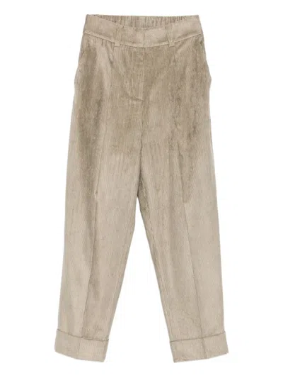 Peserico Corduroy Cuffed Pants In Neutral