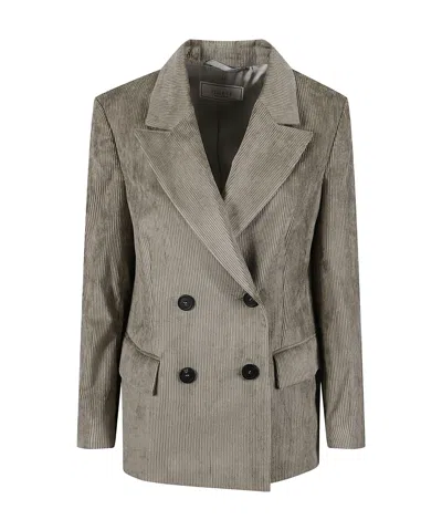 Peserico Corduroy Double-breasted Blazer In Gray