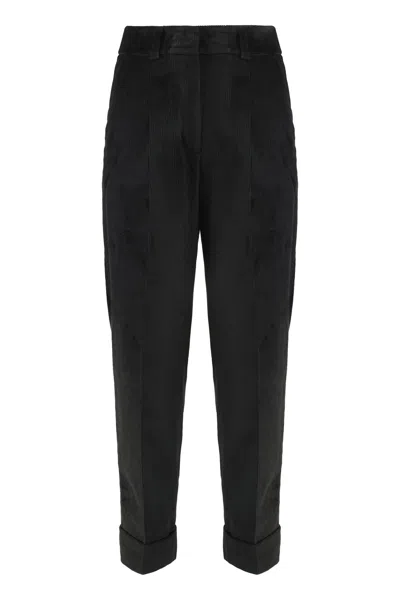 Peserico Corduroy Belt-loop Trousers In Black