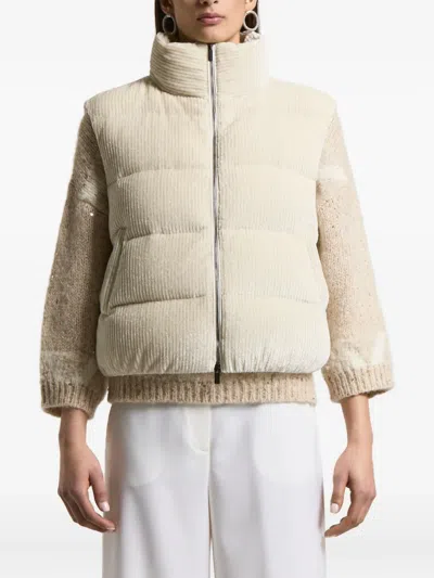 Peserico Corduroy Quilted Gilet In Brown