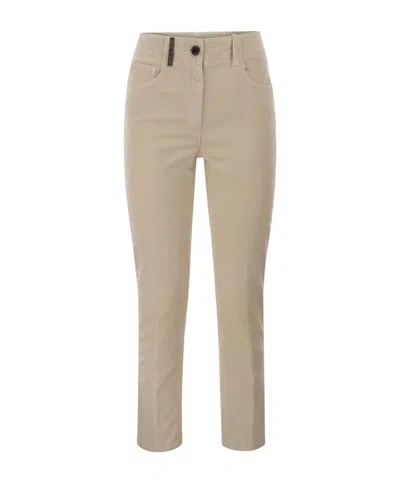 Peserico Corduroy Slim-cut Cotton Trousers In Neutral