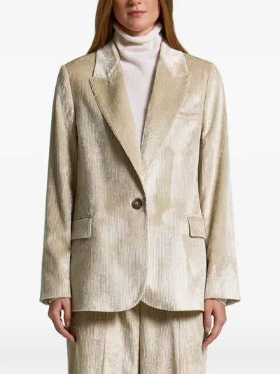 Peserico Corduroy-effect Single-breasted Blazer In Neutrals