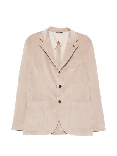 Peserico Corduroy-texture Single-breasted Jacket In Neutrals