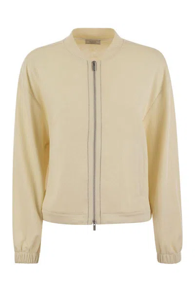 Peserico Cotton And Linen Zipped Sweatshirt In Cream