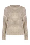 Peserico Cotton Blend Crew-neck Sweater In Beige