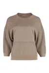 Peserico Cotton Blend Crew-neck Sweater In Beige