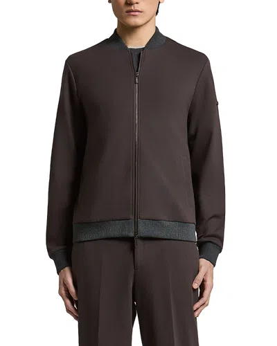 Peserico Cotton Blend Double Interlock Zip Sweater In Brown