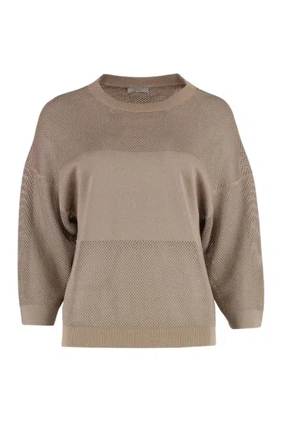 Peserico Cotton Blend Crew-neck Jumper In Beige