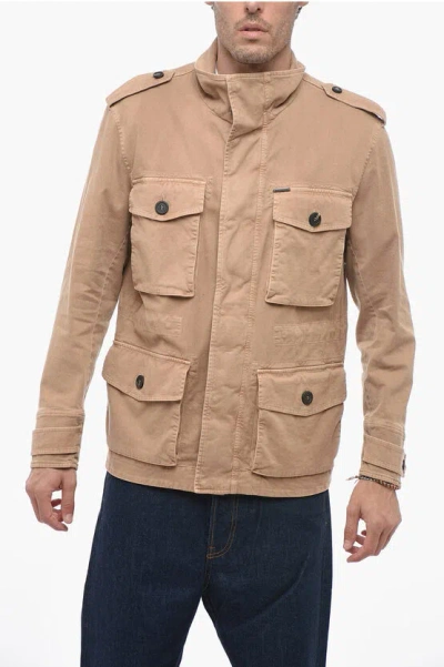 Peserico Cotton Blend Saharan Overshirt With Front Zip In Brown