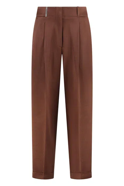 Peserico Cotton Blend Trousers In Brown