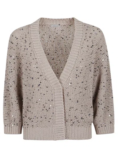 PESERICO PESERICO COTTON CARDIGAN WITH SEQUINED DETAILING AND V-NECKLINE