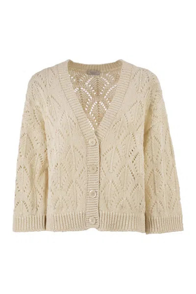 Peserico Cotton Cord Cardigan With Sequins In Gold