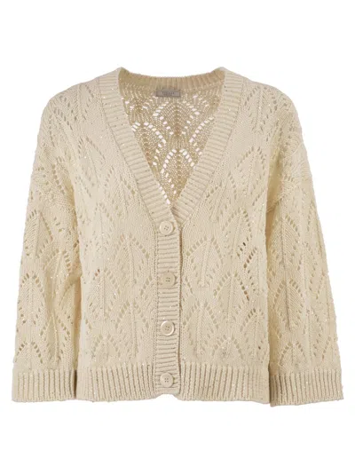 Peserico Cotton Cord Cardigan With Sequins In Neutral
