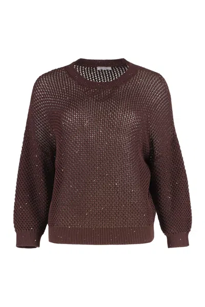 Peserico Cotton Crew-neck Jumper In Brown