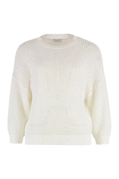 Peserico Cotton Crew-neck Sweater In White