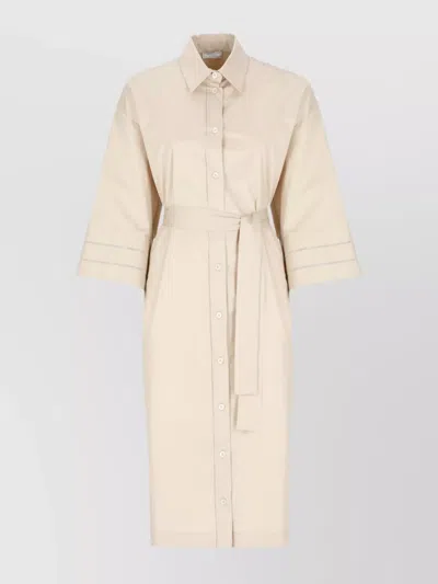 PESERICO COTTON DRESS WITH 3/4 SLEEVES AND BELTED WAIST