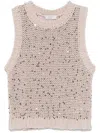 Peserico Cotton Gilet In Beige With Sequin Embellishment In Beige