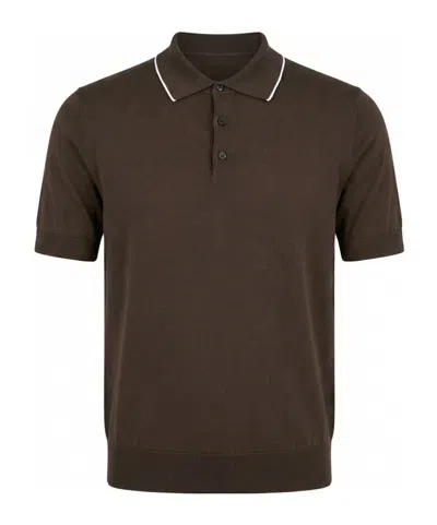 Peserico Cotton Knitted Polo Shirt In Brown
