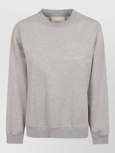 Peserico Cotton Melange Sweatshirt Ribbed Cuffs Hem In Gray