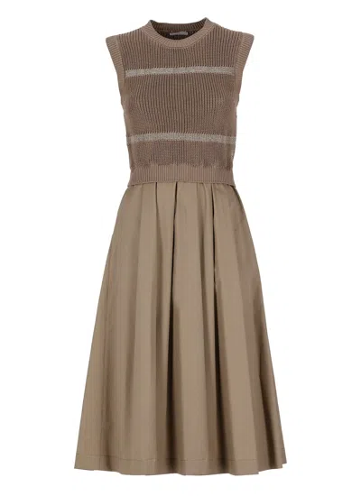 Peserico Cotton Midi Dress In Brown